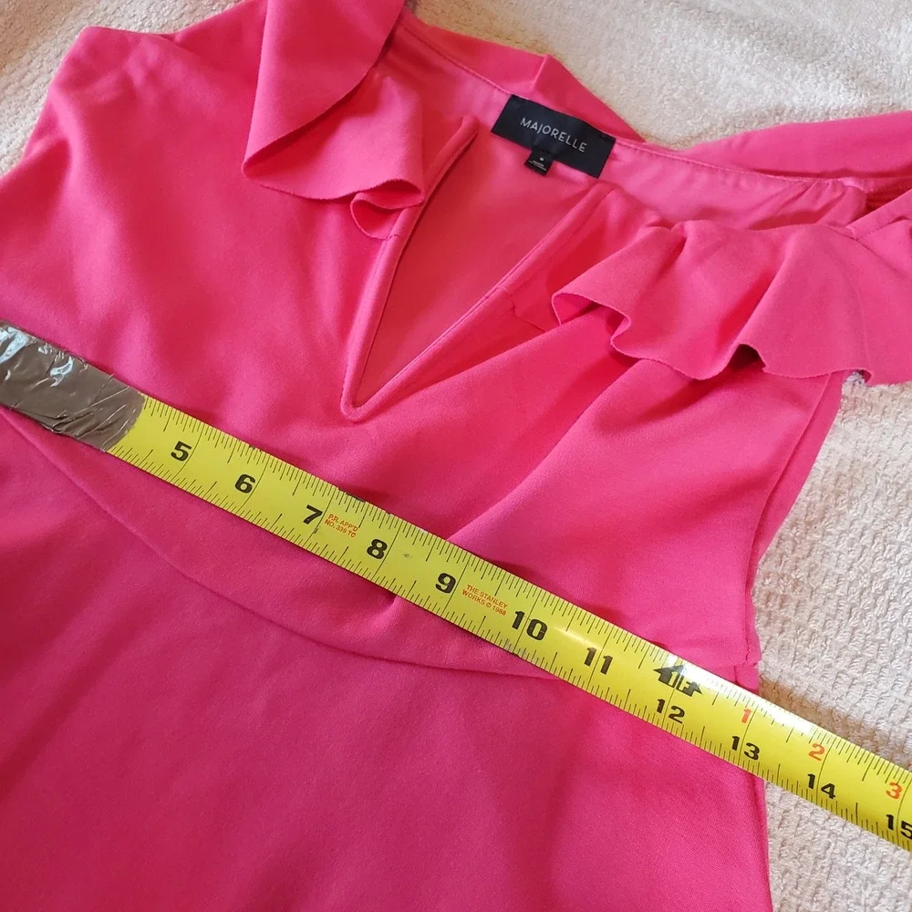 Majorelle Hot Pink Ruffle Deep V-Neck Fit & Flare Mini Skater Dress Medium